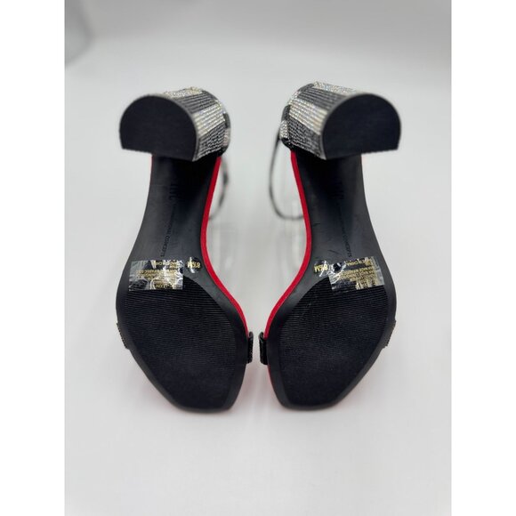 NEW INC Womens 8.5 Black Silver Rhinestone Lexini Square Toe Block Heel Sandal - Picture 8 of 13